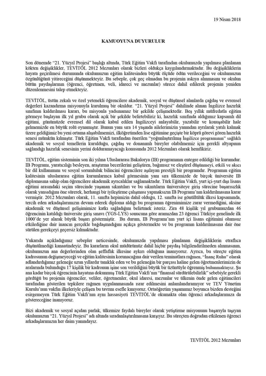2012 mezunlarımızın kamuoyuna duyurusudur.

#TEVITOLiyidir
