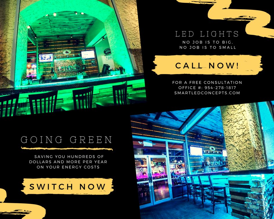 Switch to LED Lighting today and save hundreds of dollars and more per year on your energy cost!

Call now for a free consultation! 
office# 954-278-1817
sales@smartledconcepts.com