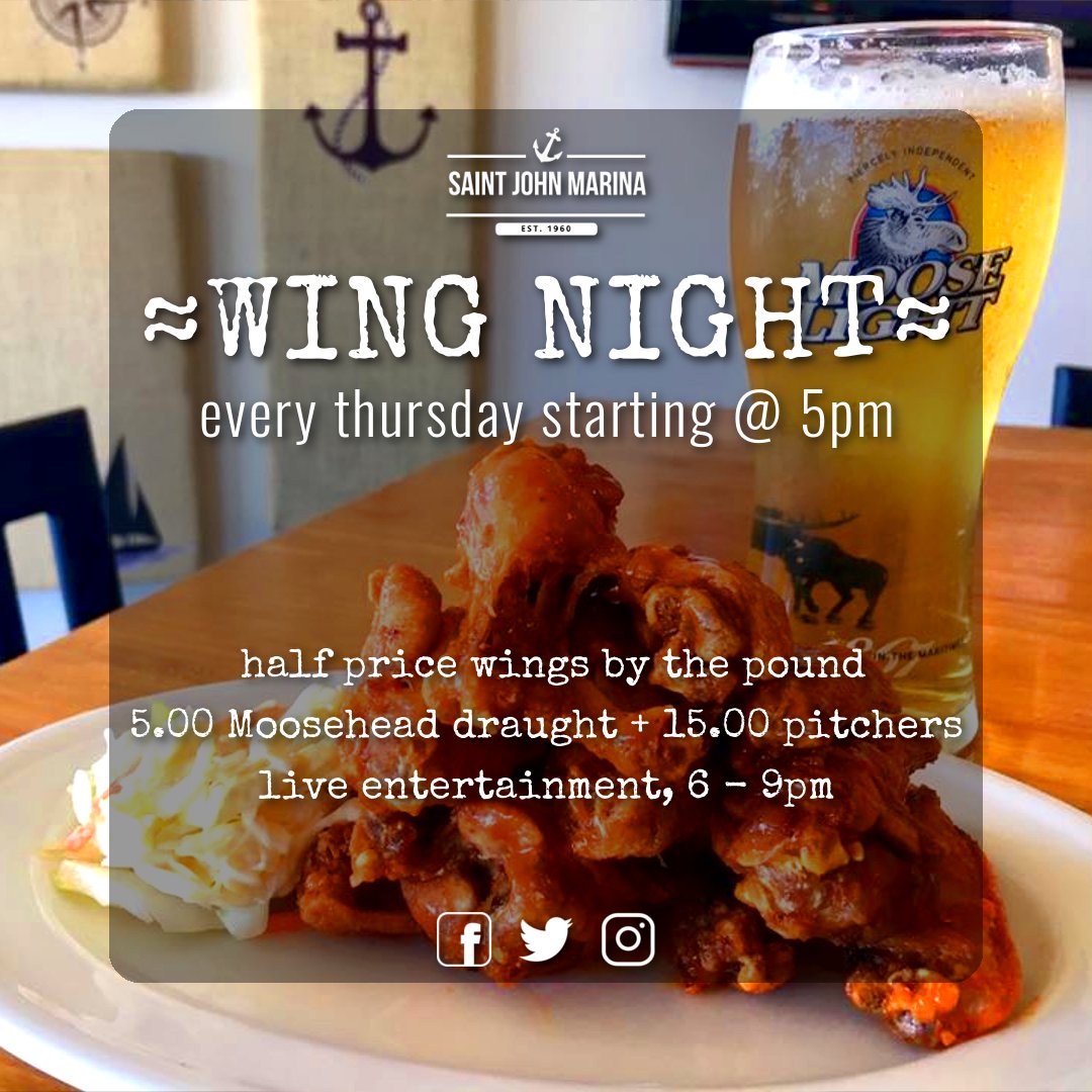 Celebrate #ThirstyThursday with half price wings, 5.00 draught and 15.00 pitchers of #moosehead, and #livemusic with Mike &amp; Mel! #thursday #saintjohn
