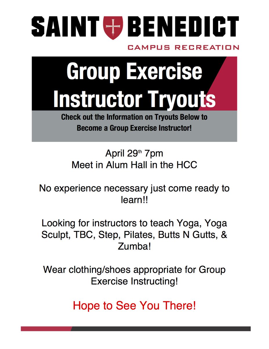 CSBrec's tweet image. Do you enjoy group exercise classes? Are you looking for a fun and unique student employment opportunity? Come tryout to be a Group Exercise Instructor!!