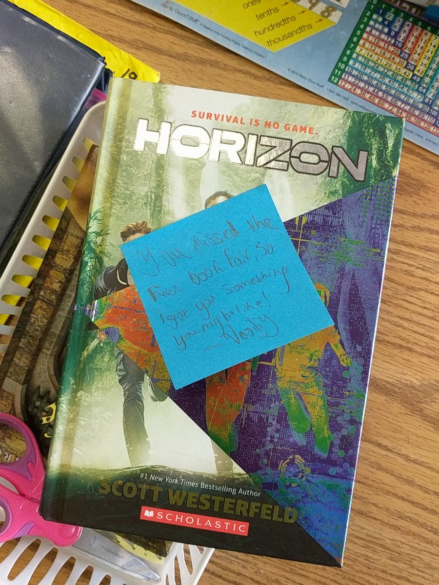 kputnick13's tweet photo. "You missed the free book fair, so I got you something you might like!" #kidslookingoutforkids #mres18 @jtcornely https://t.co/5RwYCaEuSV