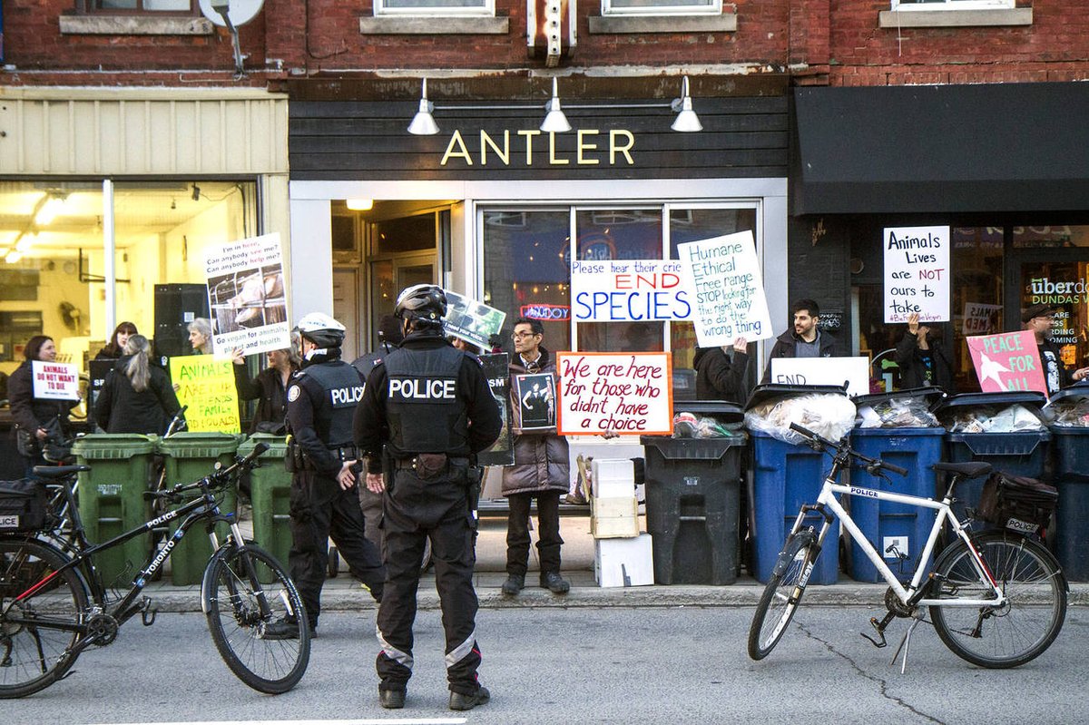 blogTO's tweet photo. Vegan protesters still won't leave Antler restaurant alone https://t.co/5qBUNhTZX6 https://t.co/mr0piAHNcp