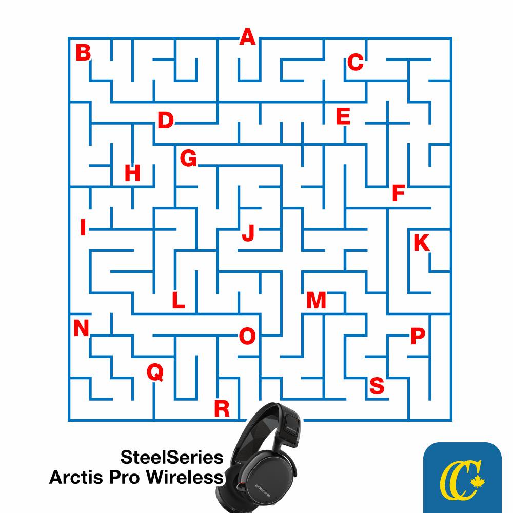 CC_Deals's tweet photo. The @SteelSeries Arctis Pro Gaming Headset is waiting for you at the end of the maze. To stand a chance to win, find the correct route to the prize, using the alphabets and go respond on our Facebook page. 😁

#CanadaComputers #Gaming #ThursdayGaming #Arctis #GamingHeadset https://t.co/ZPzrCTaYsv
