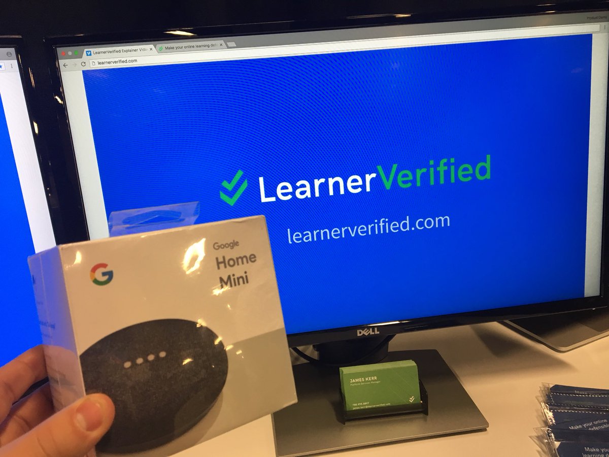 nickpalms's tweet photo. @OLCToday #olcinnovate delegates - Interested in winning a google home mini? Come stop by the LearnerVerified booth to find out how! #onlinelearning let’s stop #learnerfraud together @LV_certified https://t.co/4CBGcd87YT