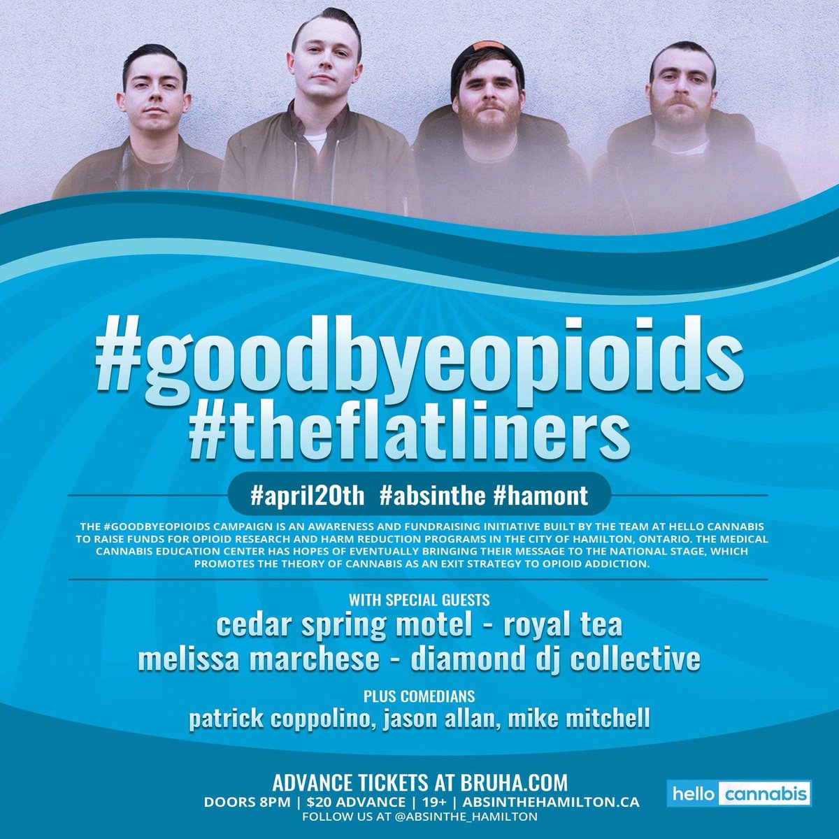 GoodbyeOpioids's tweet photo. Last minute online ticket sales are moving fast, get yours at @DrDiscHamilton ! 

#hellocannabis #goodbyeopioids 
#Hamont #harmreduction #ONpoli #Canpoli #exitdrug https://t.co/R908hqQaEM