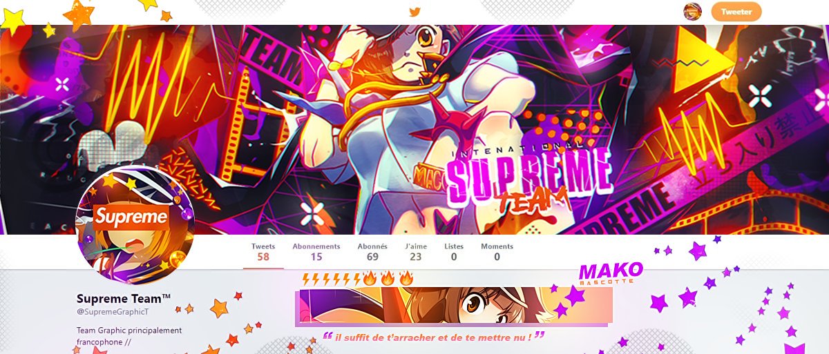 SupremeGraphicT's tweet photo. La mascotte de la Supreme Team fait son apparition ! Mako 🔥 ! Aussi un tout nouveau design pour le Twitter / Youtube de la Supreme Team ⚡ ! Bravo à Neo et Nagi pour leur collab pour cette bann ! Sur ce a bientôt pour la suite de nos projets ! ⚡ https://t.co/dRjhVK7oPt