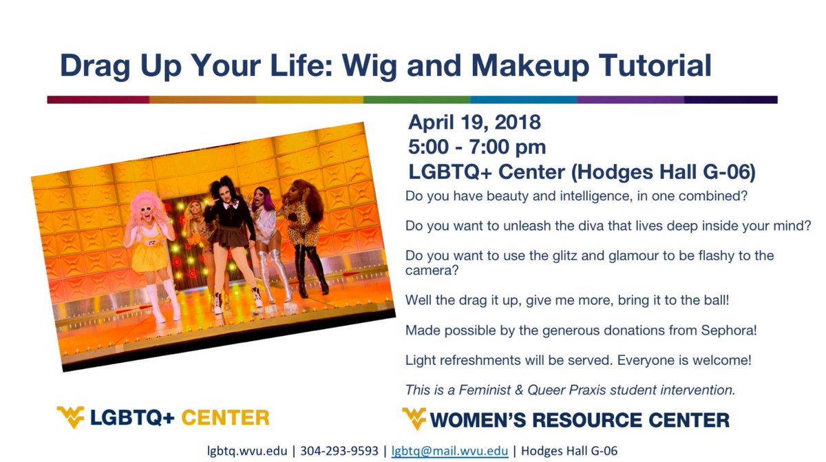 wvu_cwc's tweet image. WGST 293 students will be present their work in feminist and queer organizing and activism tonight and tomorrow. Check it out! #WVU