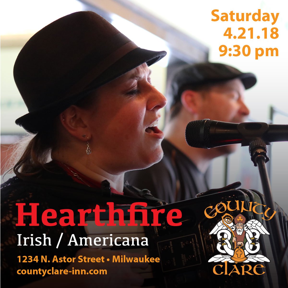 Check out <a href="/HearthfireBand/">Hearthfire</a> on Saturday 4/21 at 9:30 pm. Inspired by their Irish roots, they fuse rock, punk, Americana and classical elements with a bit of Gypsy soul. #countyclareirishpub #countyclareinn #milwaukee #irishpubs #bestirishpub #wisconsin