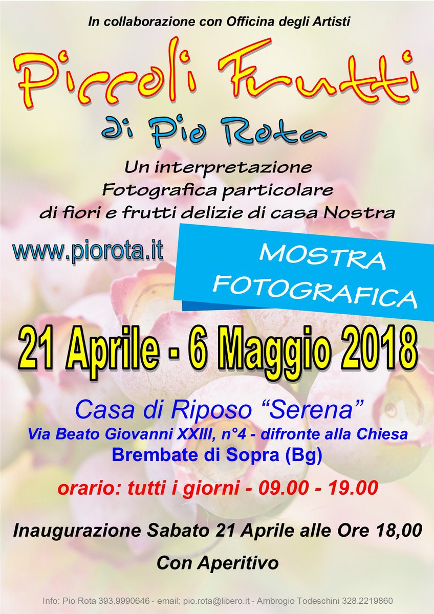 pio_rota's tweet photo. Inaugurazione Sabato 21 Aprile alle ore 18,00 con degustazione Piccoli Frutti https://t.co/TmjioNjNHM