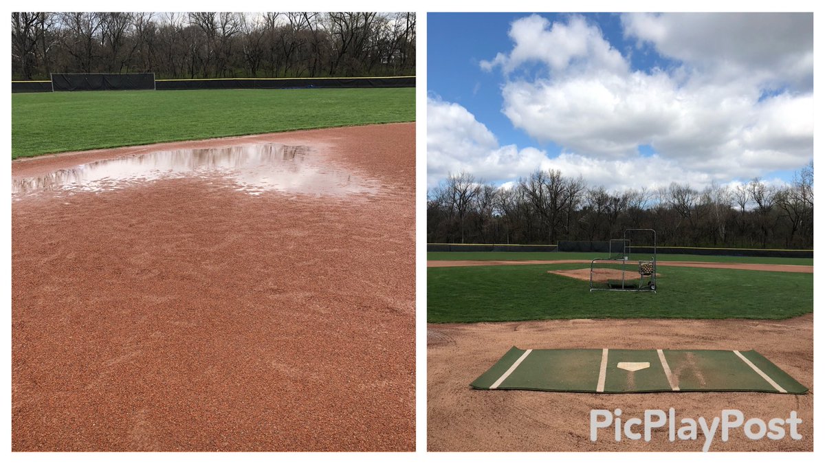1st photo is from 11:00 today. 2nd photo is now. Thanks to the 12 guys that gave up their lunch to get the field ready today.  Academy @ Bexley 5:15 at Clowson Field tonight. #FTC
