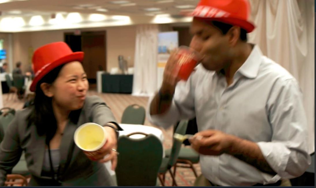 CanGeriSoc's tweet photo. At #CGS2018 Let us #FlashbackFridays to #CGS2015 when the #thickenedliquidchallenge pu ton by @GeriInterestGp was ACCEPTED by @camilla_wong and @DrSamirSinha https://t.co/rtilhgij4a