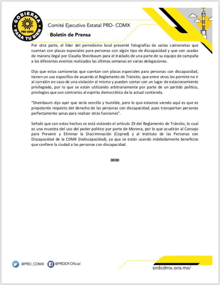PRD_CDMX's tweet photo. #BoletínPRD | Denuncia #PRD_CDMX a Morena por usar programa social con fines electorales. https://t.co/0MBU0M4Ssl