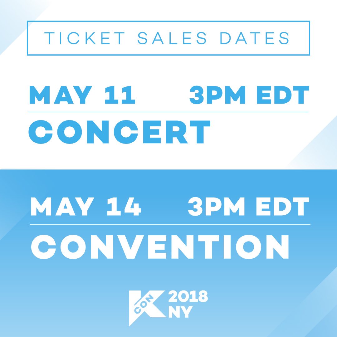 kconusa's tweet photo. [TICKETS] Mark your calendars! #KCON18NY concert tickets will be on sale 5/11 3pm EDT, and convention tickets will be on sale 5/14 3pm EDT! Stay tuned! https://t.co/XdBS4ib6LE https://t.co/m6zU1CBh65