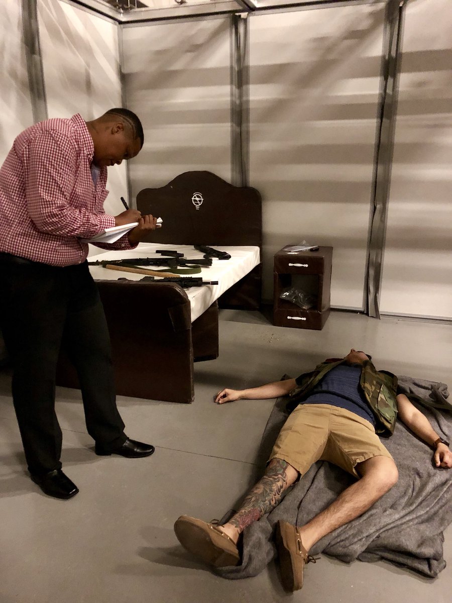 DocMassnick's tweet photo. @CrimeCon2018 Who says final exams are boring? My students LOVE theirs! #finalsbeforeCrimeCon #mockcrimescene #cjstudents https://t.co/PHfXBHwfBZ