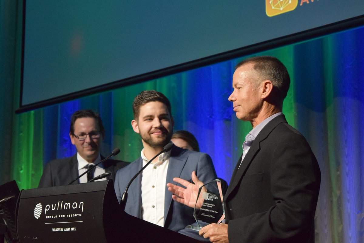 UtilityMag's tweet photo. Big congratulations to joint winners @HorizonPower_WA and @SAWaterCorp for taking home the Digital Utility of the Year award at Digital Utilities #digitalutilities2018 https://t.co/7sooF55WW8