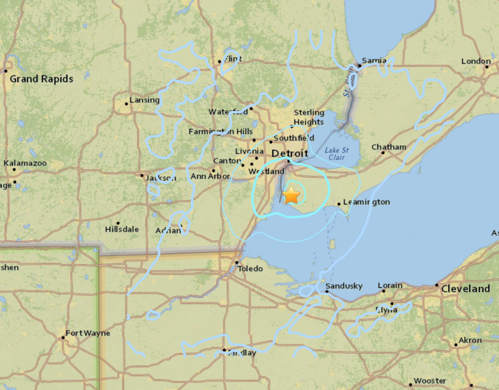 Map Of Detroit And Canada Daily Detroit On Twitter: "Detroit Earthquake Shake Map: Via The Usgs,  Magnitude 3.6 Earthquake Centered In Amherstburg, Ontario, Canada.  #Earthquake #Detroitrockedcity #Detroit Https://T.co/Jcq3Ul76Jq" / Twitter