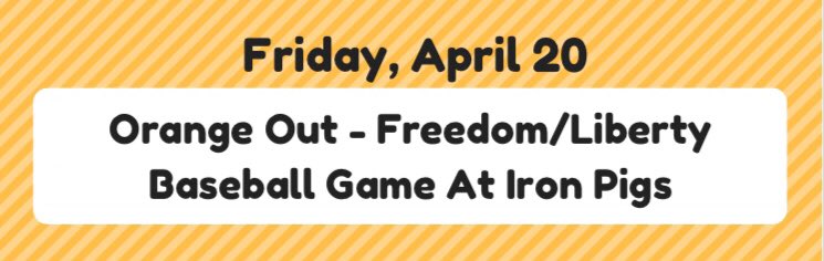 Tomorrow kicks off our Week of Advocacy across the district! Join us at Coca-Cola Park tomorrow night for the Freedom/Liberty baseball game. <a href="/LibCheerSection/">Category 6</a> and <a href="/fhsriotsquad/">RIOT SQUAD</a> will be an orange out in memorial of Columbine