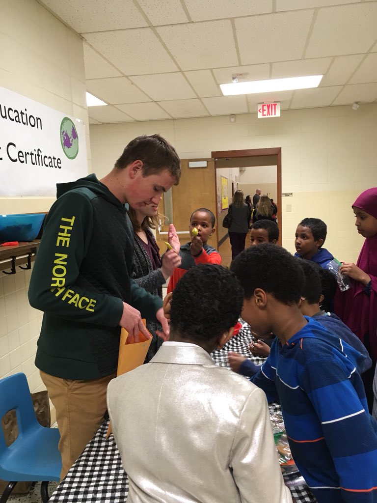 PHS Senior Global Scholars, Chris Bierman and Megan Walkenhorst, sharing world cultures with a diverse group of elementary students.  So much fun and #raiderstrong  <a href="/PCSD_PHS/">Pulaski High School</a> <a href="/PulaskiGEAC/">Pulaski GEAC</a>