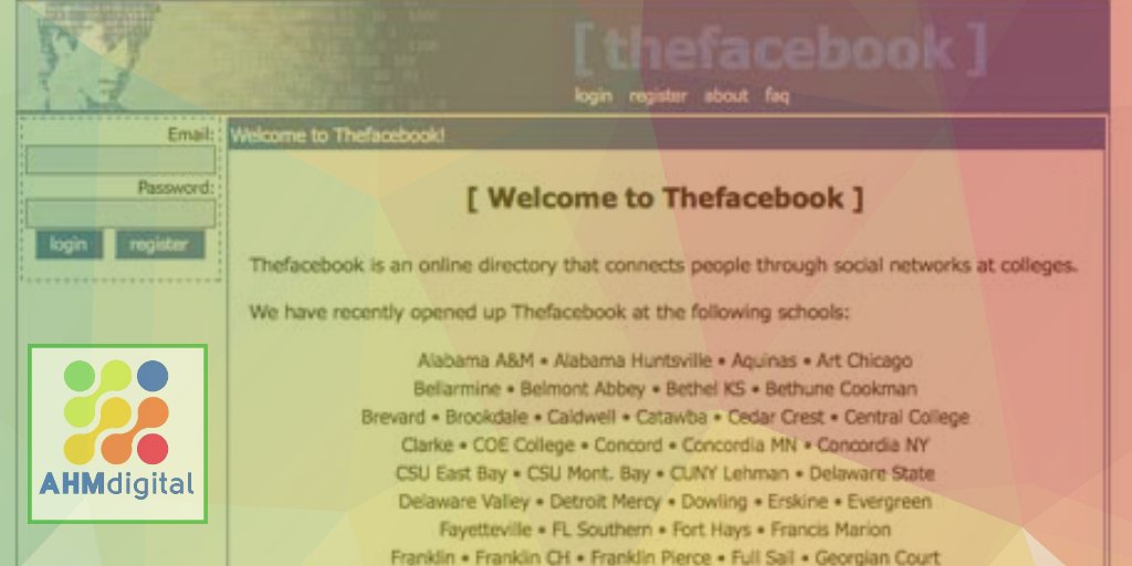 AHMdigital's tweet photo. Ah Facebook. Remember these days?
We sure do.
#ThrowbackThursdays #tbt #theageofinnocence #thefacebook #FacebookDataLeaks #ahmdigital #digitalleaders #techhistory https://t.co/P9B6s3oBNe