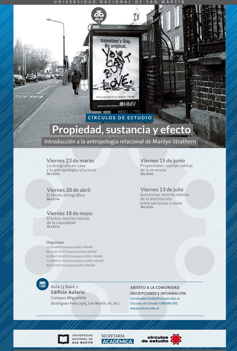 circulosunsam's tweet photo. 20/04 #MAÑANA Círculo #PROPIEDAD, #SUSTANCIA y #EFECTO, Una Introducción a la Antropología Relacional de #Marilyn #Strathern. AHORA EN Aula 13 Nave 2 del AULARIO de 18 A 21HS. @unsamoficial Lxs esperamos!! Informes circulosdeestudio@unsam.edu.ar #antropología
@BC_UNSAM https://t.co/D6FxLJA8Rm
