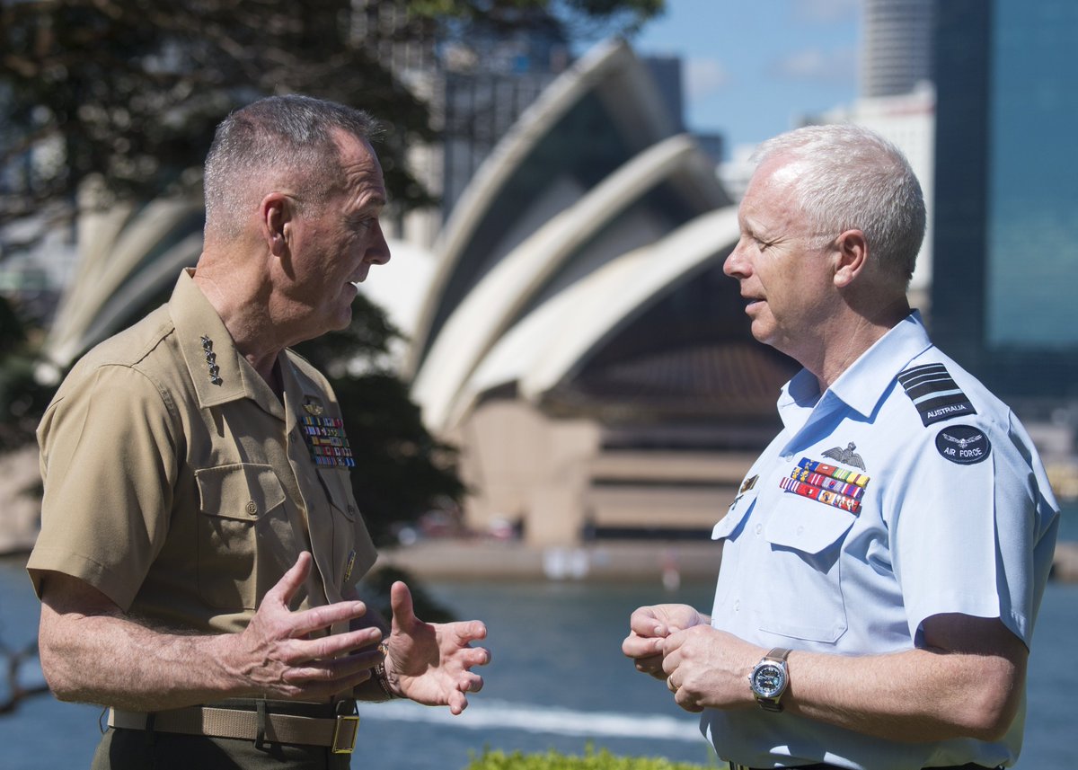 #GenDunford with host his 🇦🇺Australian counterpart @MarkBinskin_CDF for an official visit tomorrow. 

In honor of #ThrowbackThursday, here's a photo from Feb. 5, 2018 from the Chairman's last visit to #Australia.  #USwithAus