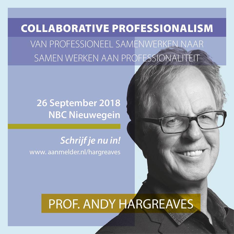 Prof. Andy #Hargreaves bespreekt tijdens op deze dag op basis van onderzoek in verschillende landen hoe samenwerken leidt tot verbetering van het onderwijs. Hij licht het verschil toe tussen professioneel samenwerken en samen werken aan professionaliteit. 
aanmelder.nl/hargreaves/sub…