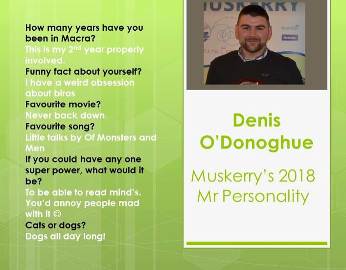 MuskerryMacra's tweet photo. Best of luck to Mr Muskerry Denis O Donoghue😀 https://t.co/pjOK9RQmzj