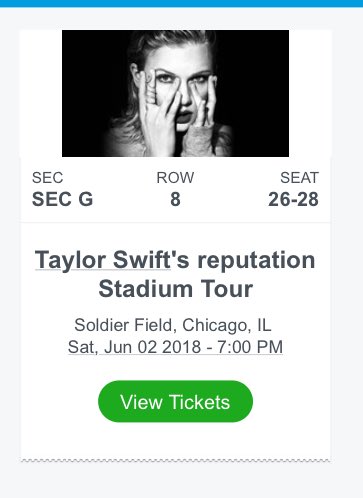 goldrushmere's tweet image. Selling a ticket for Reputation Tour Chicago Night 2 on the floor in section G row 8! Perks: you&apos;re super super and the mix where mama swift will most likely be and you&apos;ll be close to the stage and get to sit with me and another friend! Dm me if interested!