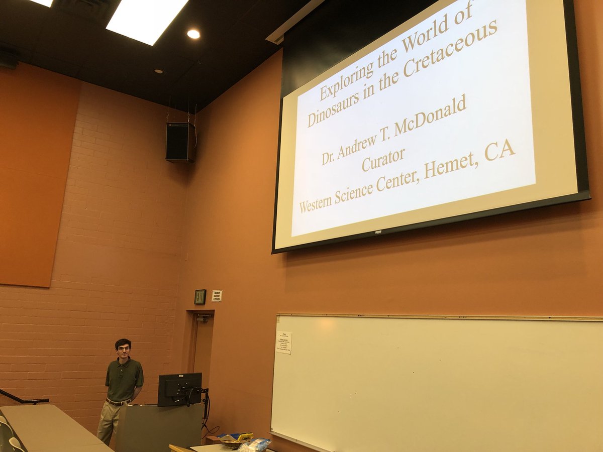 WesternCenter's tweet photo. Our curator Dr. Andrew McDonald @Hippodraco gave a special presentation about his research to the honors paleo class @alfmuseum! #scicomm #paleoed https://t.co/Z3voXhxoKd