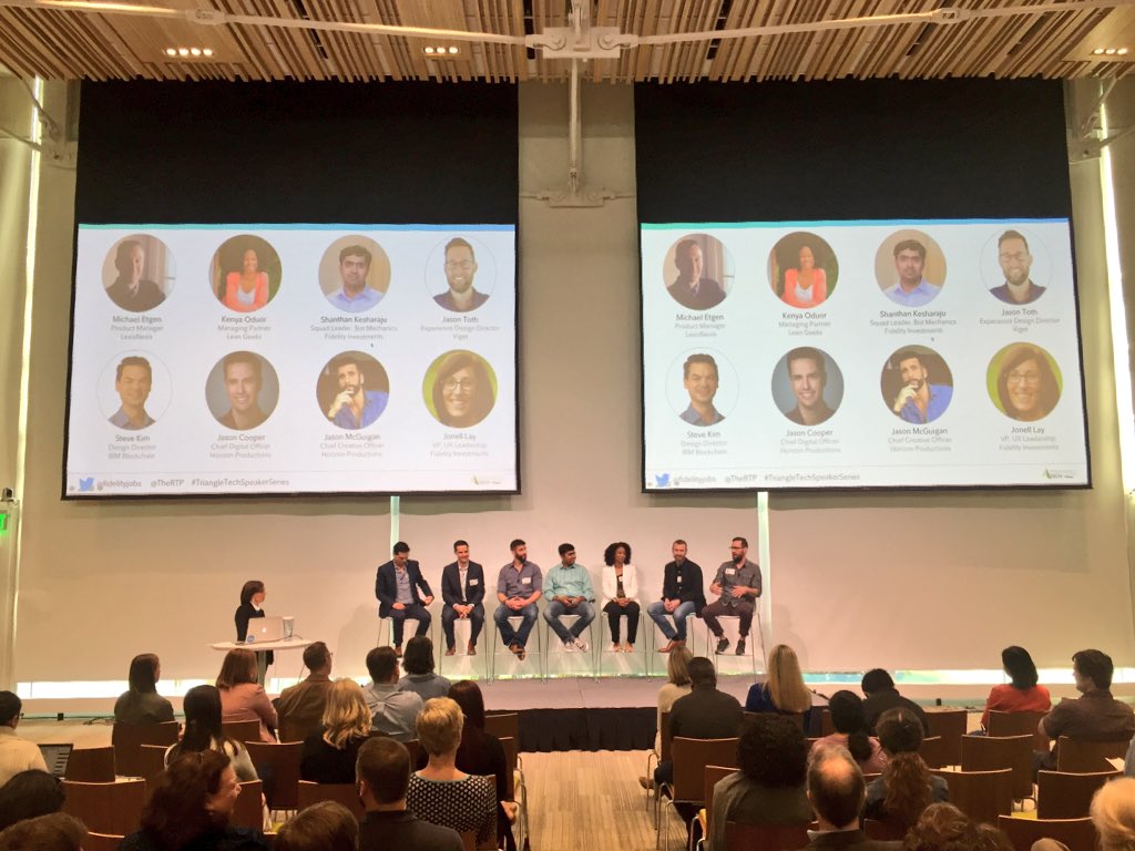 Really enjoyed being a part of the excellent Triangle Tech Speaker Series hosted by @Fidelity.
Our UXD & Zero UI panel was fantastic! 

Thanks to @jonellyjojo @sonofkerouac @tonyparham @IBM_SteveKim @LeanGeeks @tothy @jasonmcguiganVR @michael_etgen @SKesharaju 

#AllTheAcronyms