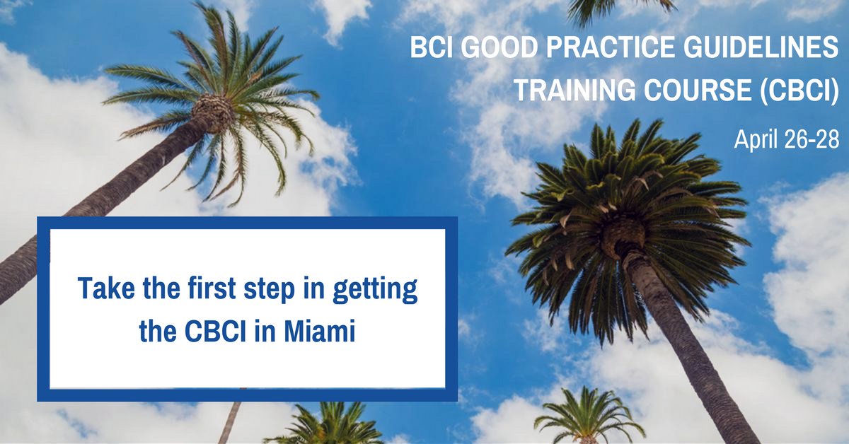 KETCHConsulting's tweet photo. Take the first step in joining @TheBCEye and advancing your career as a business continuity professional! Register for our post-conference BCI Good Practice Guidelines Training Course next week in Miami! https://t.co/RmZtpEHofU #CIMCMiami12018 #BusinessContinuity https://t.co/NI8VFdWHYn