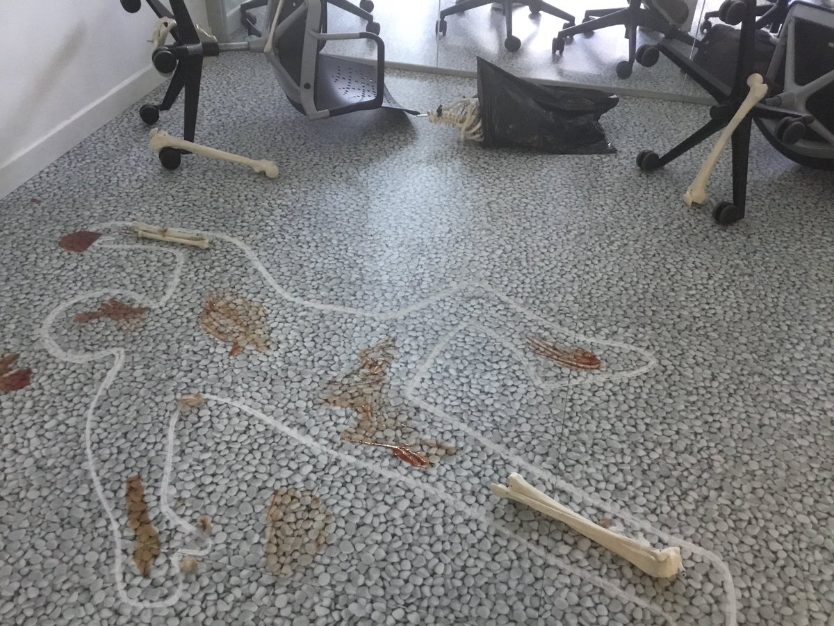 ScienceBrains's tweet photo. Comienza nuestro CSI BRAINS!. Ahora serán nuestros alumnos de 3º de la ESO los que investiguen lo que ha pasado. Huesos, sangre, huellas...El reto está servido!!👮🏻‍♀️👮🏻‍♂️ https://t.co/6PPrT7msU1