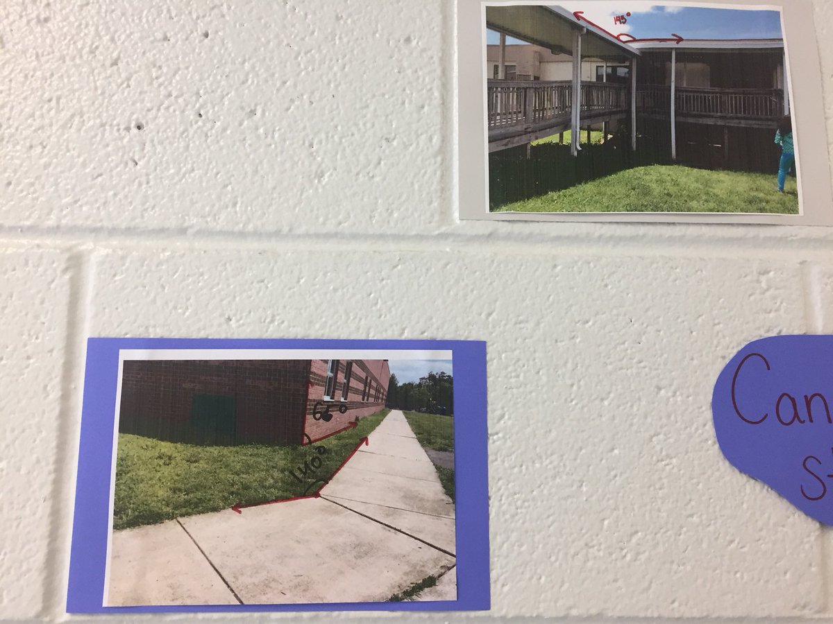 MsDavisMath17's tweet image. Parklawn 5th graders got creative finding angles in the real world around our school, then measuring and classifying them. What angles do you see? @ParklawnFCPS