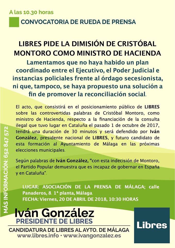 ikyboom's tweet photo. Ante los acontecimientos referentes a miembros del actual Gobierno de España, @IVANGONZALEZes PRESIDENTE de Libres mañana en rueda de prensa.

➡️🔴 Viernes 20 de Abril 10.30 de la mañana RUEDA DE PRENSA🔴

➡️🔴LUGAR: Asociación de la Prensa de #Málaga, en calle Panaderos, 8🔴 https://t.co/AEgziyaa9P