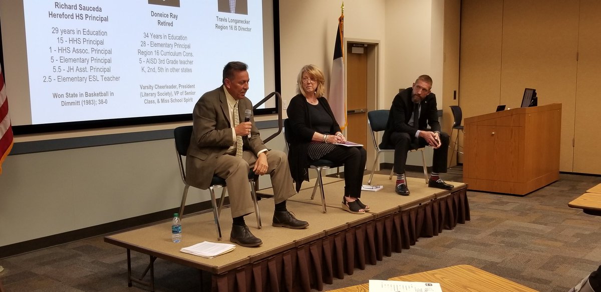 rcano11's tweet photo. Appreciate Richard Sauceda, Doneice Ray and Travis Longanecker for being on our principal panel for First Time Campus Administrators Academy. Their advice and thoughts were gold to the new administrators today! @Region16ESC #ExperienceIsWisdom #EffectiveLeadership https://t.co/jFdtcxPJjk