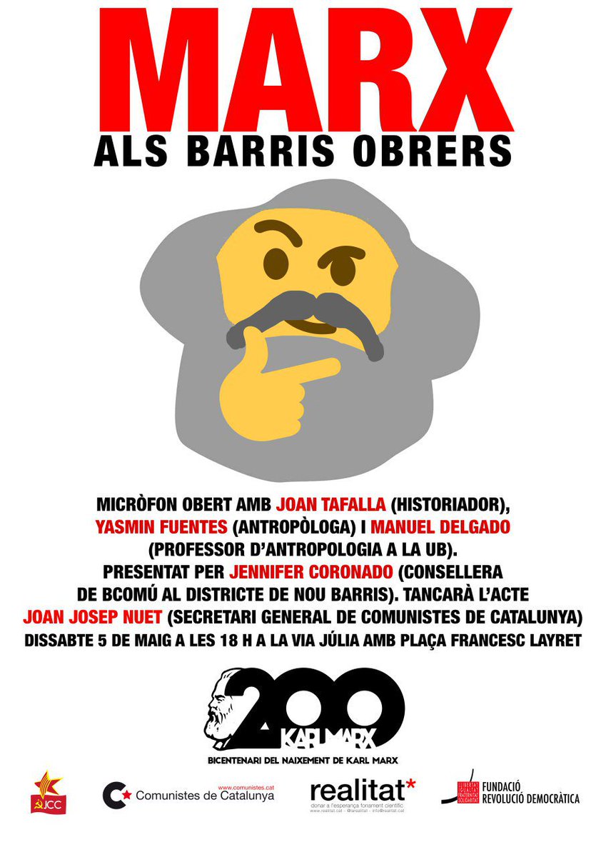 perenoubarris's tweet photo. #200anys #Marx Nomes una Plaça  A #NouBarris #9Barris ?  
#MarxismeAlsBarrisObrers eina de lluita i esperança del segle XXI
#MARXant difusió #Karl https://t.co/EanoqED37q