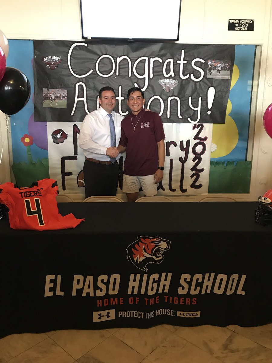 El Paso High School (@elpasohs) on Twitter photo So proud of our 🐯 Anthony Escobedo who signed his commitment to play 🏈 <a href="/mcmsports/">McMurry Athletics</a> ELPASO_ISD So proud of our 🐯 Anthony Escobedo who signed his commitment to play 🏈 <a href="/mcmsports/">McMurry Athletics</a> ELPASO_ISD