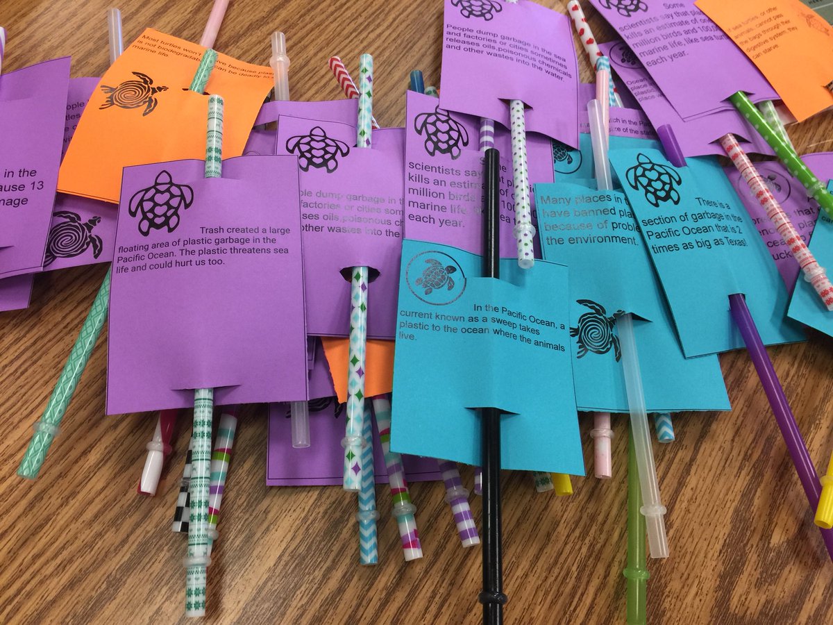 beslibrarygal's tweet photo. Ss attaching facts about plastic to reusable straws they will distribute on Monday @BridlewoodES @TTUBandmom @kggreen59 @55TopDog #bessavingtheturtles https://t.co/1weZi0b9AV