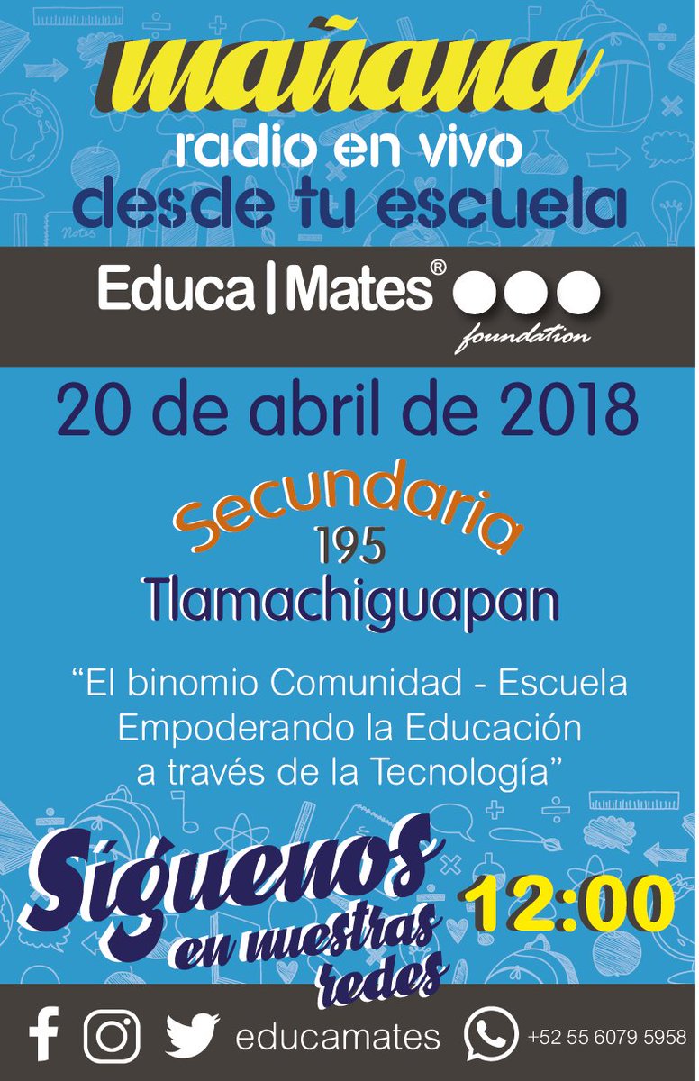 EducaMates_mx's tweet photo. El tema de hoy: "El binomio Comunidad-Escuela, empoderando la educación a través de la tecnología" Síguenos en nuestras redes sociales. Nos encuentras en Facebook, Instagram y Twitter como Educa Mates. https://t.co/naQ4zA6AaD