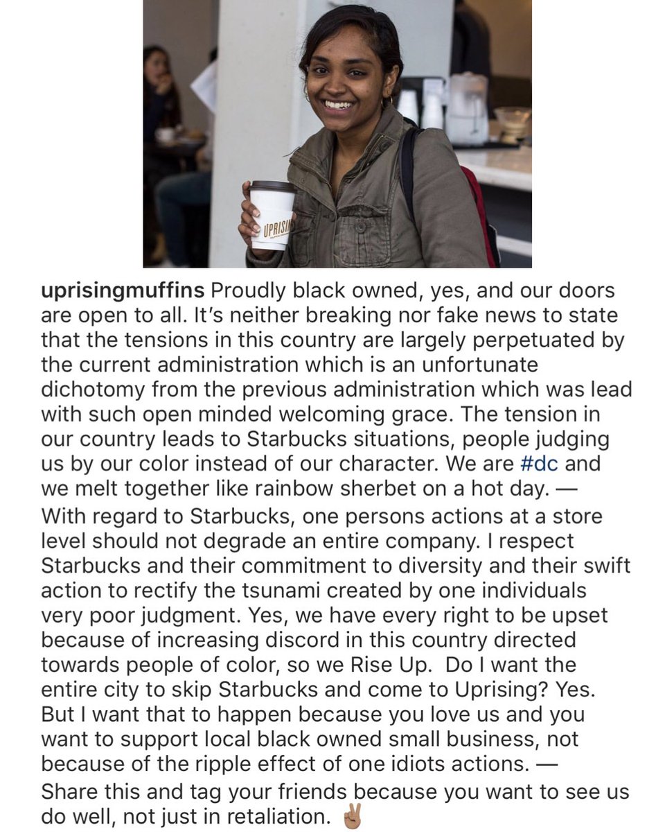 DonnieSimpson's tweet photo. Last week the website @ShoppeBlack posted list of 47 black owned coffee &amp; tea alternatives to Starbucks. The first one on their list was my son’s @UprisingMuffins here in DC. That made me very proud. His response to his uptick in biz &amp;  @Starbucks situation made me even prouder https://t.co/HrboUfzXiv