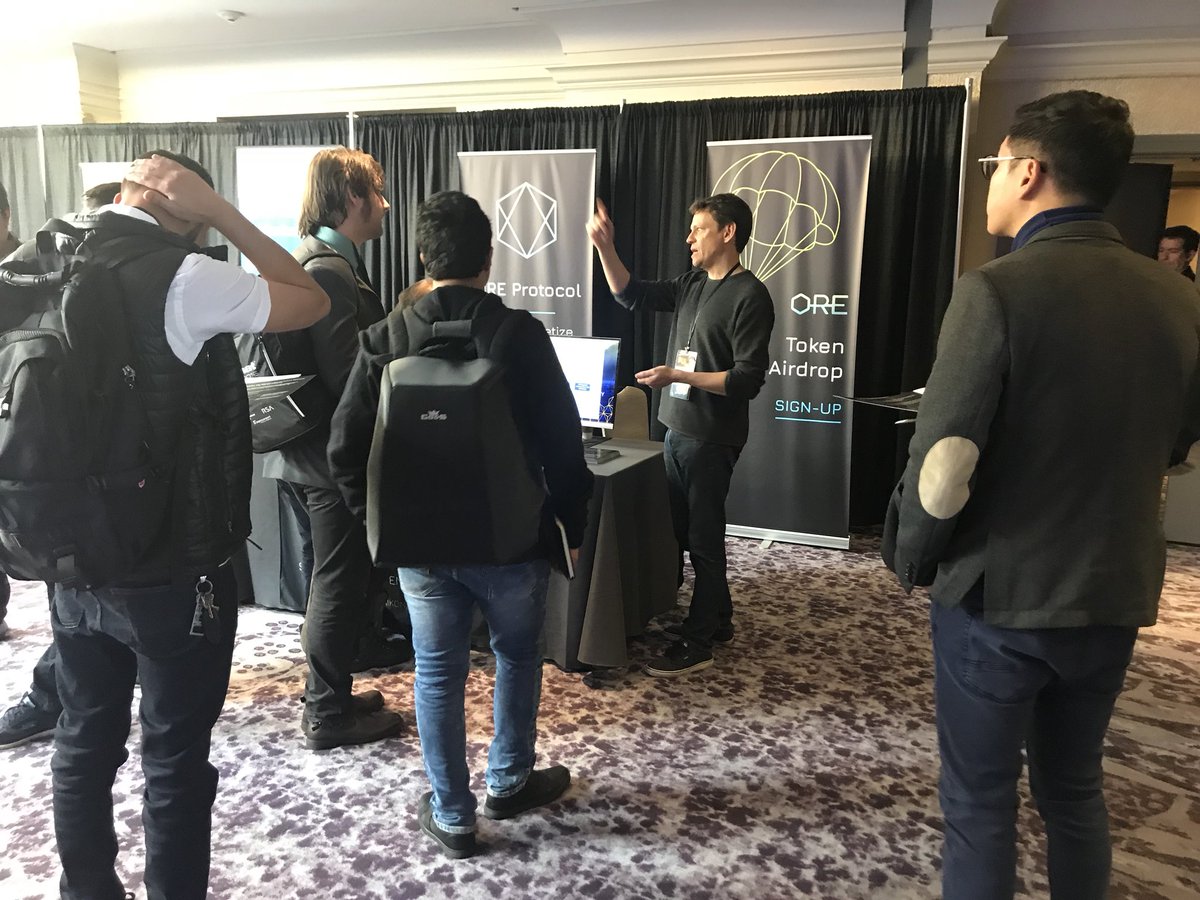 TeamAIKON's tweet photo. Our CTO Tray Lewin explaining how the #OREprotocol allows #developers to map any #API interaction to #blockchain at #BlockDev18
#buildthefuture https://t.co/4tRlQRZ6jP