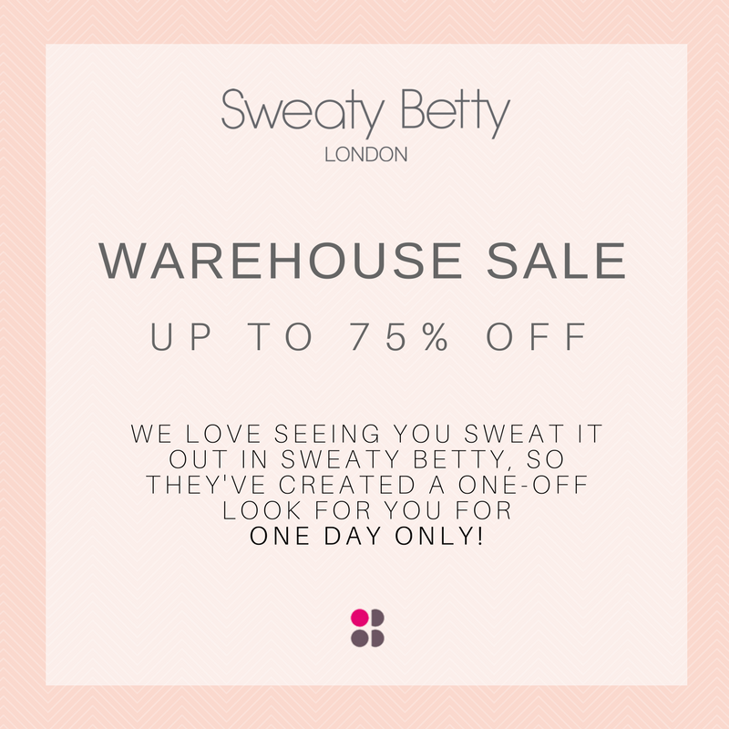 Join Sweaty Betty  tomorrow, April 20th, from 11am-7pm in Soho 
(77 Mercer, between Broome and Spring St) for your exclusive chance to shop! UP TO 75% OFF!