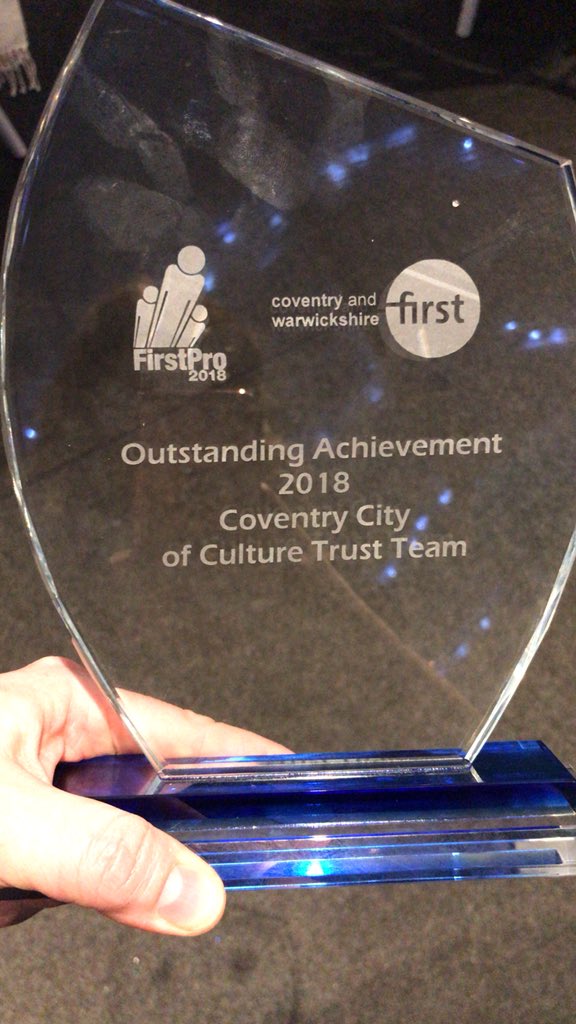 Coventry2021's tweet photo. And another one! So pleased our amazing team has been recognised with an award for Outstanding Achievement to Coventry and Warwickshire #FirstPro2018 #ThisisCoventry https://t.co/95AbIo3jtr