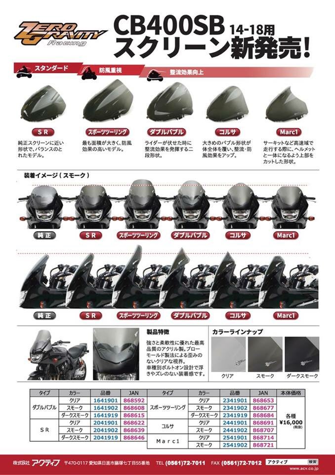 CB400SB スモークスクリーン ゼログラビティ 最終値下げ スクリーン