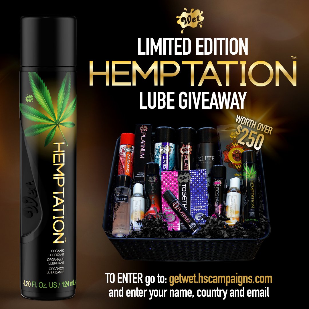 WetTogether's tweet photo. Win a Wet gift basket worth over $250 with our newest product Hemptation, just head to https://t.co/DGhRCKlVDt ! Link in Bio! #Getwet #Wet #wetlube #wetlubricants #lube #lubricants #Hemptation #love #intimacy #intimate #affection https://t.co/nol2YhQgaA