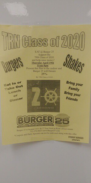 TRNClassof2020's tweet photo. Head to Burger 25 tonight! Show this flyer! See you all there!! #burger25 https://t.co/WUVczHeZ7e