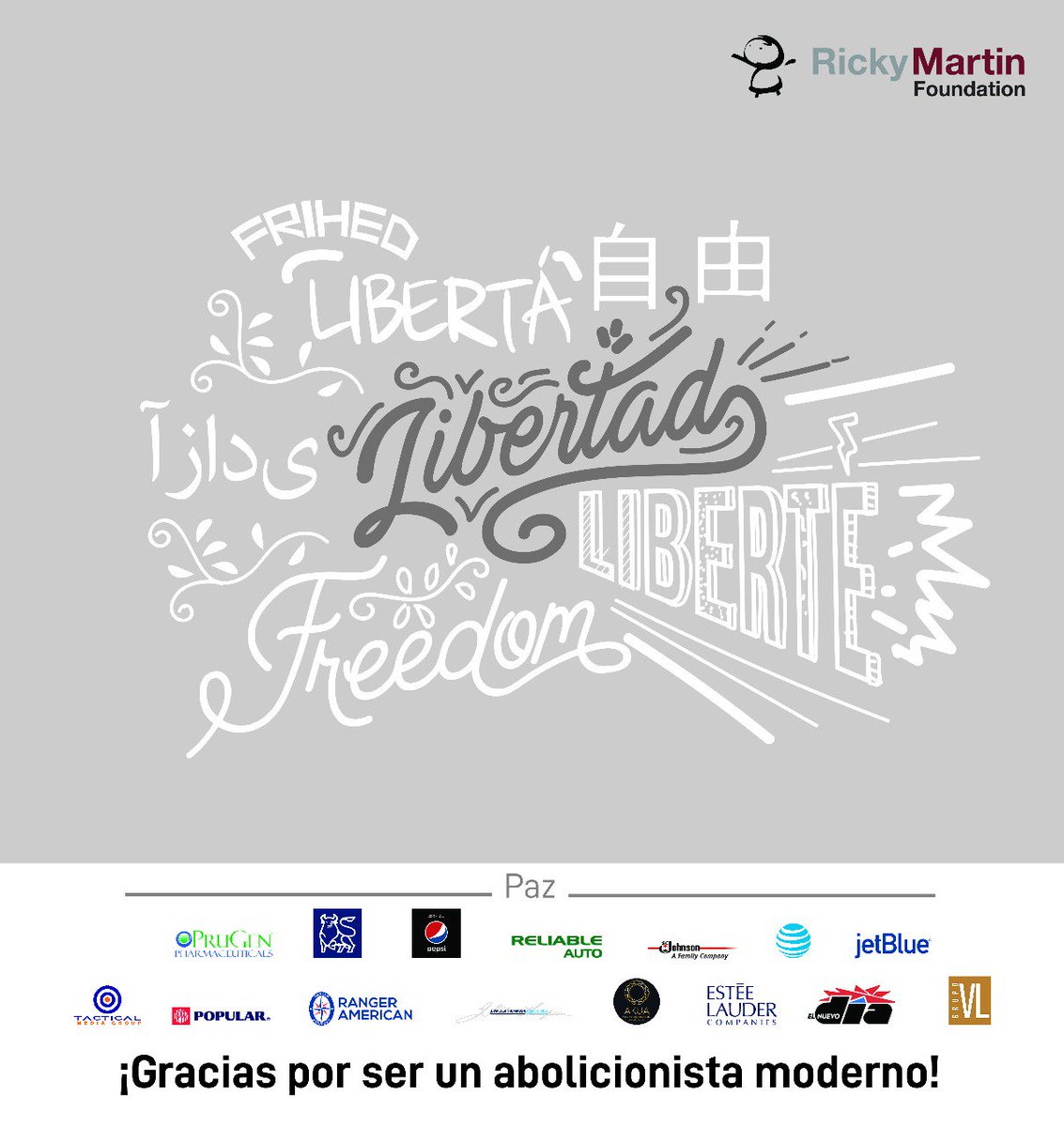 RM_Foundation's tweet photo. Gracias a los auspiciadores en la categoría PAZ por unirse a nuestra causa!#Libertad @pepsipuertorico #PruGenPharmaceuticals #AT&TPuertoRico @JetBlue @scjohnson @tacticalmg #ReliableAuto @popular #GrupoVL @elnuevodia @esteelauder #RangerAmerican @jwtpuertorico #Akua #MerrillLynch https://t.co/BoVwyHxjA2