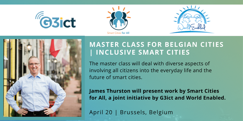 SmartCityA11y's tweet photo. #SmartCities4All co-founder and @G3ict VP @jamesthu will give a master-class on inclusive #SmartCities to the Belgian city leaders in #Brussels at 2 pm on April 20 upon the invitation of @imec_smit of @VUBrussel Learn more at https://t.co/w4yrtgllcD 
@LizzyBleumers @PieterBallon https://t.co/GIbeWnn3iu
