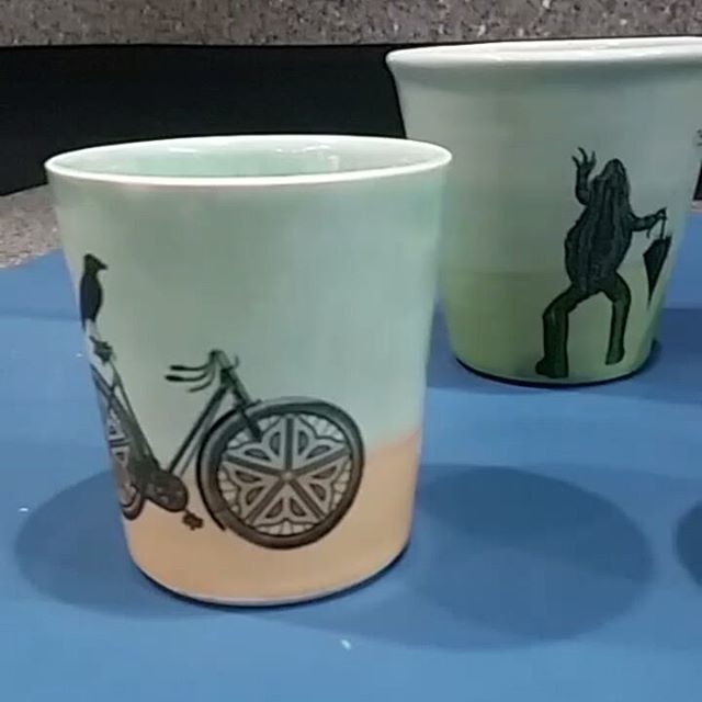 CatClayRoc's tweet photo. Just finished applying the final images to tumblers. One more kiln & we are all set for May Day and First Friday! Yay!
.
.
.
.
.
.
.
.
@maydayunderground #mayday #firstfridayroc @thehungerford #Rochester #roc #NewYork #catclay #wip #dragonfly #bunny #bike #frog #puglets #cup… https://t.co/r8xxnv51P1