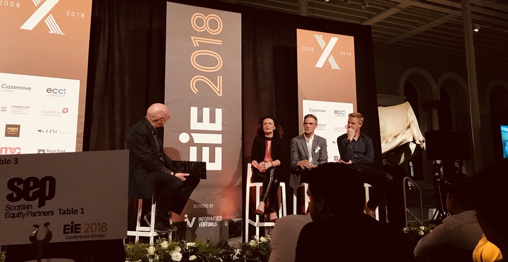 cdforsyth's tweet image. Great discussion with the 3/5 of the @FanDuel founding team: @nigeleccles, @lesleyeccles, &amp;amp; @robuk - many thanks to @SEPInvestment for the kind invitation (and front row seat!) #eie18